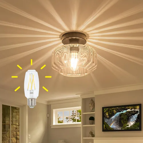 Vista 11 de Lámpara de techo empotrada de vidrio ahumado con LED de 1200 lúmenes, color negro champán dorado de 8.66 pulgadas, accesorio clasificado para Negro