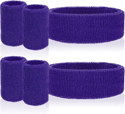 Vista 9 de ASTER Juego de 6 muñequeras para la cabeza, incluye 2 diademas deportivas y 4 pulseras deportivas a rayas coloridas para hombres y mujeres