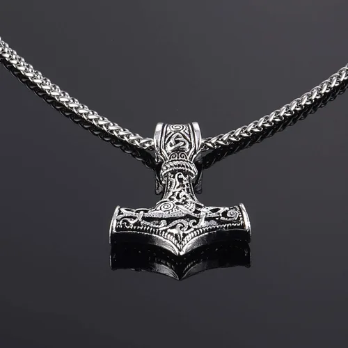Vista 5 de HORHEAR Collar de Mjolnir con martillo de Thor, collar de cadena de acero inoxidable con colgante de Thor vikingo