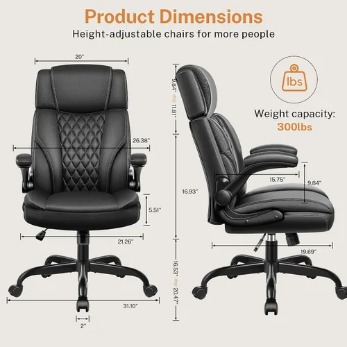 Vista 2 de Office Chair Flip Up Arms, Executive Leather Office Chair Ergonomic Desk Chair with Lumbar Support, Adjustable Headrest, Computer Chair Home Office
