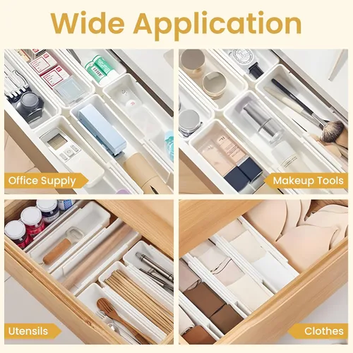 Vista 7 de Juego de organizadores de cajones Paquete de 4 separadores de cajones expandibles para dormitorio, baño, cocina y oficina Bandejas de plástico