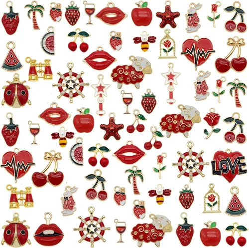 Vista 6 de 30 piezas de dijes esmaltados mixtos para hacer joyas, lote a granel, collar, aretes, brazalete, accesorios de manualidades Negro