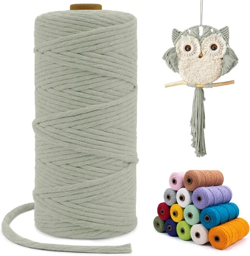 Vista 34 de Cuerda de macramé de una sola hebra de 0.197 in x 110 yardas, cuerda de macramé de algodón natural de 0.197 in, cuerda de algodón grueso para colgar