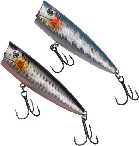 Vista 7 de Kit de señuelos de pesca mezclados, incluyendo ojos 3D Hard Minnow Popper cebos de manivela con ganchos para agua salada, trucha, lubina, salmón