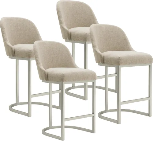 Vista 20 de Leick Home 10133PW/OL Taburete de bar con base de metal, juego de 2, para encimeras de cocina elevadas, mesas altas y bares, asiento moderno de lino