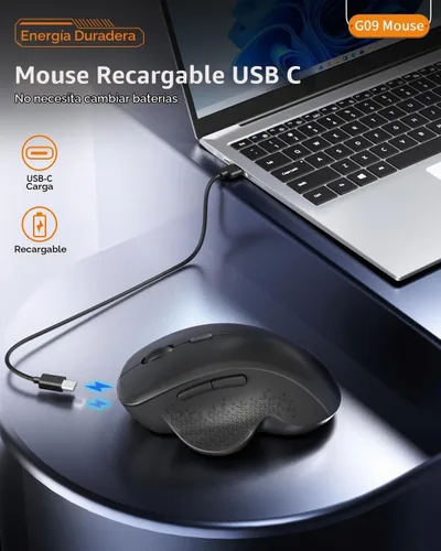 Vista 2 de Uiosmuph G09 Bluetooth Ratón Inalámbrico, Ratón Ergonómico Recargable Negro