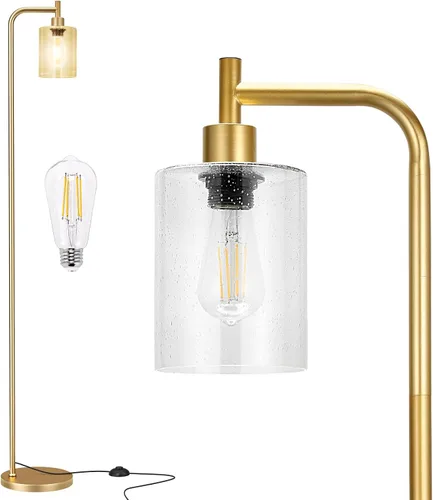 Vista 17 de Ziisee Lámparas de pie para sala de estar - Lámpara de pie con pantalla de vidrio a control remoto, lámpara de pie moderna con bombillas LED
