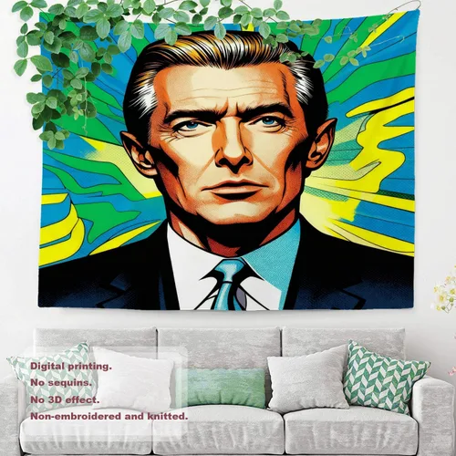 Vista 8 de Shrahala American Election Man Wall Tapestry, Yellow Hair Suit Green Background Wall Hanging Large Tapestry Decoration Polyester Fiber White Hem