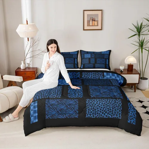 Vista 2 de Juego de ropa de cama individual de piel de cebra, guepardo y leopardo, para niños y adultos, juego de edredón de piel de animales salvajes