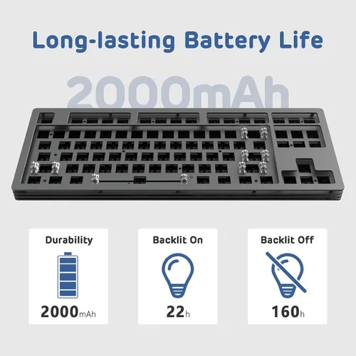 Vista 6 de A.JAZZ Kit de teclado mecánico inalámbrico para bricolaje con conexión de tres modos, base de metal recargable de intercambio en caliente, 80%