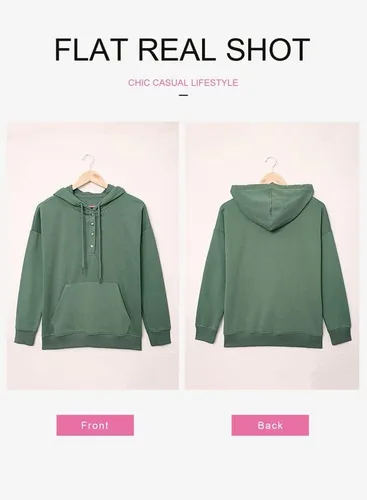 Vista 3 de Dokotoo - Sudaderas con capucha para mujer, con cuello de botón y cordón de ajuste, sudaderas casuales de manga larga