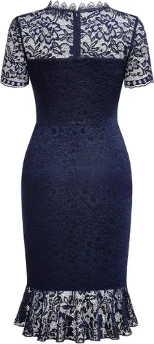 Vista 7 de Miusol Vestido formal de manga corta con encaje floral retro para mujer