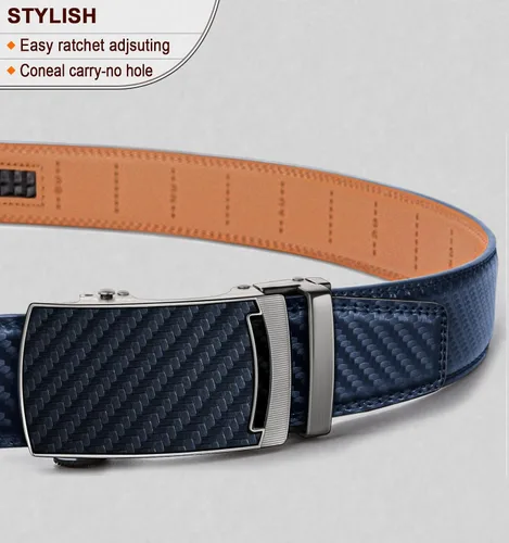 Vista 2 de KEMISANT Cinturón para hombre, cinturón de trinquete de cuero, ajuste personalizable, estilo sin esfuerzo de 1.378 in