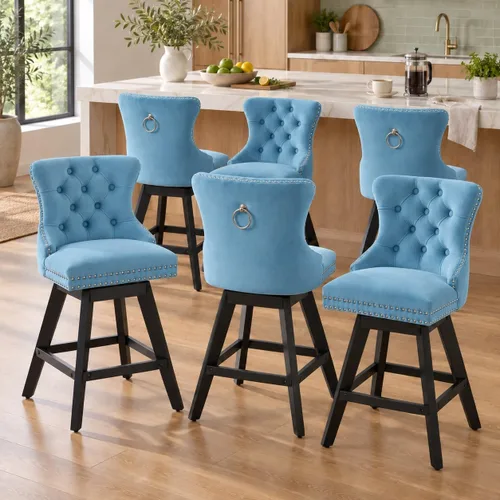 Vista 32 de Juego de 2 taburetes de bar giratorios modernos, taburetes de bar de 26.6 pulgadas de altura de mostrador beige con respaldo para isla de cocina