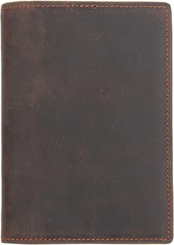 Vista 4 de Cartera plegable de viaje con bloqueo RFID de cuero genuino para pasaporte, Marrón oscuro, Cartera Rfid