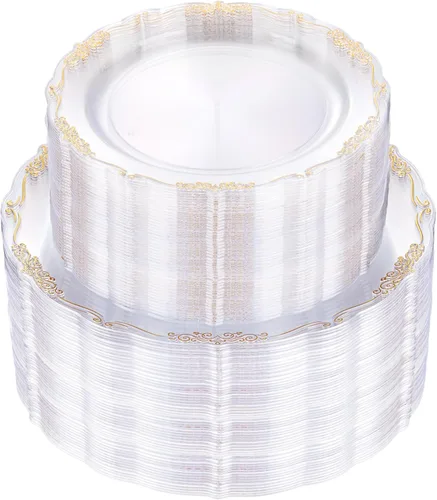 Vista 16 de U-QE 100 platos de plástico ámbar – Platos de plástico marrón transparente desechables resistentes – platos desechables para fiestas, incluyendo 50