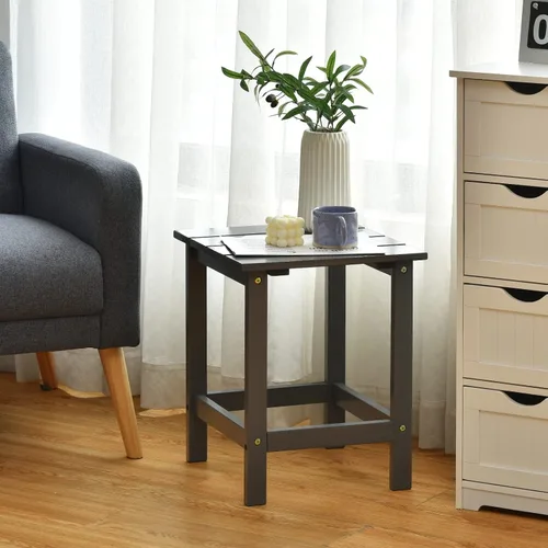 Vista 4 de GIANTEX Mesa auxiliar para exteriores, mesa auxiliar cuadrada de madera de 15 pulgadas con diseño de rejillas, construcción resistente, fácil Gris