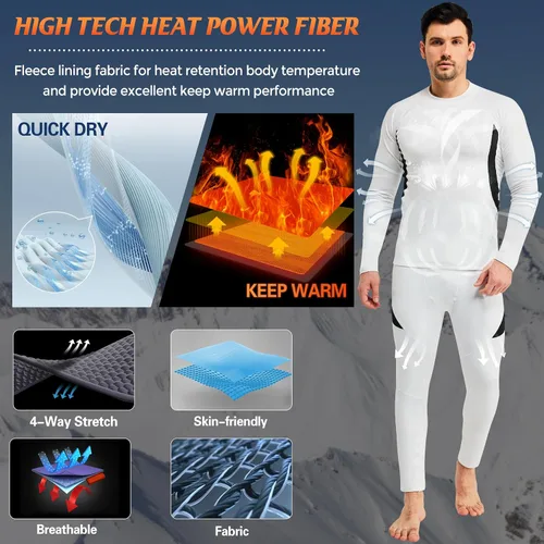 Vista 3 de romision Thermal Underwear for Men 2 Pack Long Johns Fleece Lined Hunting Gear Bottom Top Set Base Layer Cold Weather XS-4XL