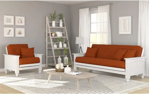 Vista 2 de Nirvana Futons Marco de futón de madera de cabaña, tamaño de silla en blanco satinado