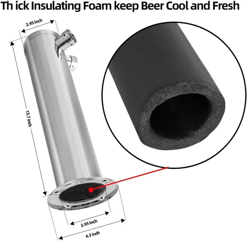 Vista 5 de TMCRAFT Dispensador de torre de cerveza de barril de doble grifo, kit dispensador de torre de cerveza de acero inoxidable pulido con tubo premontado