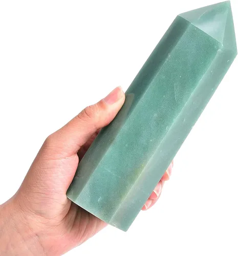 Vista 12 de AMOYSTONE 1 varita de aventurina verde, columna hexagonal de cristal curativo natural, 6 torres de cristal facetadas, reiki yoga, 0.6-1.1 libras