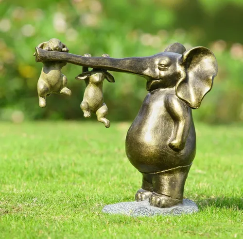 Vista 2 de SPI Escultura de elefante y conejos de aluminio para colgar en la decoración al aire libre