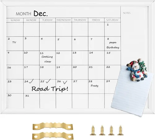Vista 8 de TORASO Pizarra blanca de borrado en seco y calendario mensual, marco negro, tablero de planificación de tamaño pequeño para oficina, escuela