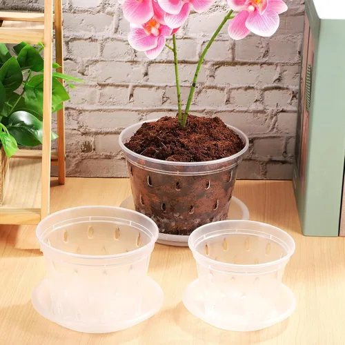 Vista 8 de Xmas 3Pcs Plastic Orchid Pots with Drainage Holes and Saucer