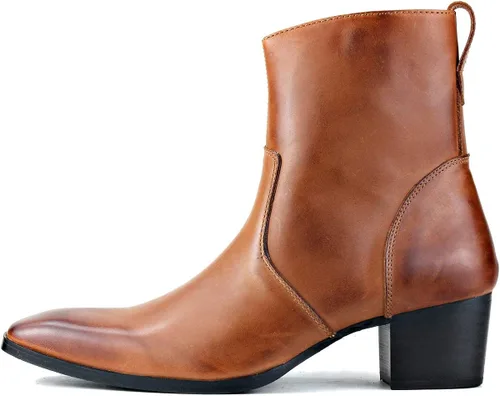 Vista 2 de COWSDELLA Botas de vestir para hombre, tacón casual, estilo chukka con cremallera, color negro, JY002