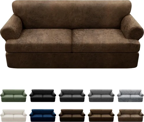 Vista 103 de Fundas para Sillón de 2 Piezas con Cojín en T, Fundas de Aspecto de Cuero para Sofá, Fundas para Sillas, Protector de Muebles Elástico, Funda