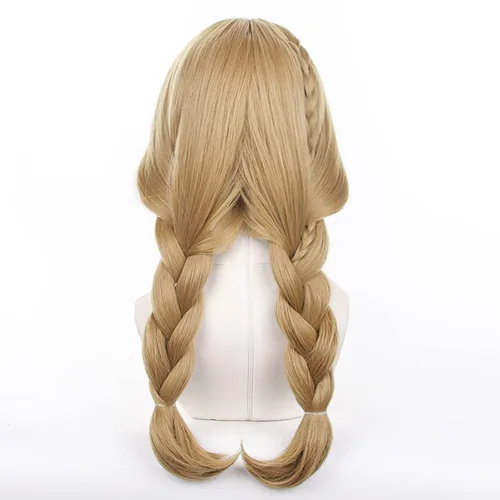 Vista 4 de Lisa - Peluca ondulada para cosplay, color marrón dorado, para mujer, con dos trenzas para niñas, juego Genshin Impact Party Cos, festival, Navidad