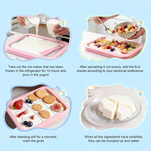Vista 2 de Rolled Ice Cream Maker Kit, DIY Ice Cream Roll Tray with 2 Scrapers, No Electricity Required, Stainless Steel Freezing Plate for Rolled Ice Cream