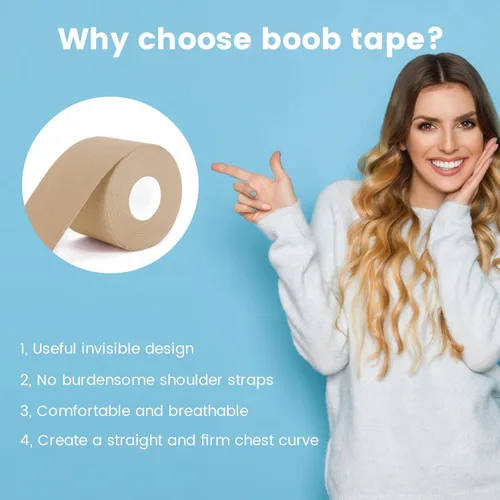 Vista 2 de Boob Tape Set 33pcs for Secure and Comfortable Breast Lift, All-in-One Includes 1 Boob Lift Tape, 2 X Silicone Nipple Sticker