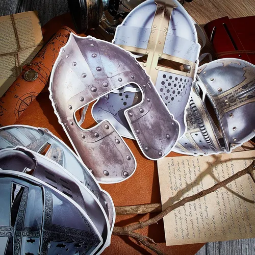 Vista 4 de Máscaras medievales de caballero para fiesta, de papel, decoración de fiesta medieval, para cosplay, caballero cruzado, máscara de soldado