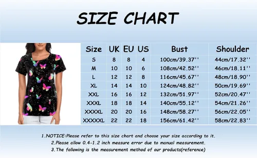 Vista 3 de Scrub Tops for Women Mock Wrap Butterfly Printed Nurse Working Uniform Summer Holiday Short Sleeve Tunic Blouse with Pocket
