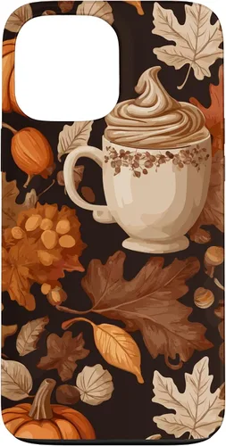 Vista 24 de Warm Autumn Stylish Coffee Cup Design - Fall Leaves Pattern Case for iPhone 17