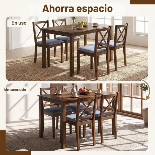 Vista 8 de GIANTEX Juego de mesa de comedor para 4, mesa de cocina de madera con sillas tapizadas
