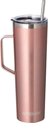 Vista 13 de Ezprogear Taza de acero inoxidable de 34 oz con asa Taza aislada de doble pared para viajes (negro)