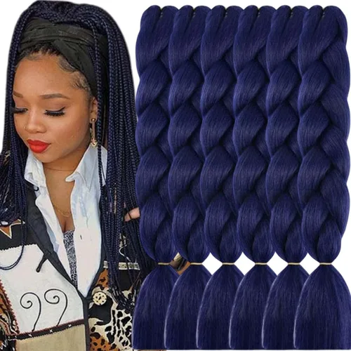 Vista 55 de 3 paquetes de extensiones de cabello sintético para trenzar de color negro a azul, tamaño jumbo ombré, de 24 pulgadas o trenzas de ganchillo