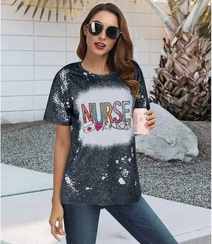 Vista 4 de Camiseta de enfermera para mujer, divertida, para la escuela, enfermera, para estudiantes, casual, manga corta, inspiradora, regalo para la vida