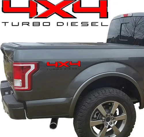Vista 2 de 4X4 Turbo Diesel - Calcomanía de vinilo para Ford Trucks color negro brillante con contorno plateado