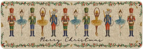 Vista 9 de Artoid Mode Felpudo de Cascanueces en Acuarela Feliz Navidad, Alfombra de Invierno de Perfil Bajo Tapete Intercambiable para Interiores y Exteriores
