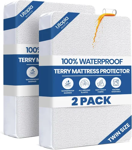 Vista 60 de Utopia Bedding – Protector impermeable de colchón tamaño individual, funda de colchón de terry premium de 200 GSM, transpirable, estilo ajustado