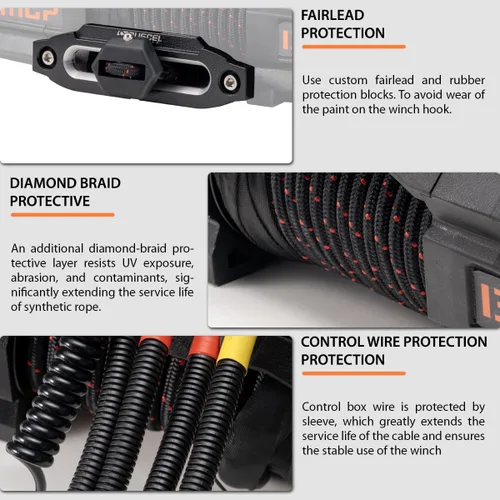 Vista 11 de RUGCEL WINCH Cabrestante EMCP de 12V 13500lb Nuevo Cabrestante Eléctrico Impermeable de Cuerda Sintética para Jeep con Hawse Fairlead, Control