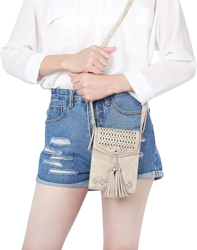 Vista 6 de seOSTO Bolso cruzado pequeño para mujer cartera con borlas para teléfono celular