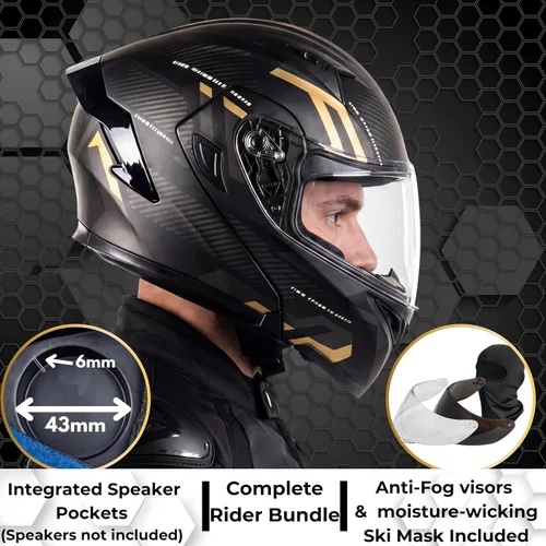 Vista 2 de Casco modular para motocicleta FIOEMI Negro Mediano Grande XL Visor extra tintado + Máscara de esquí Casco de cara completa con visera