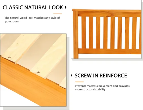 Vista 4 de Marco de cama individual de madera, marco de cama de madera con 14 listones de madera fuertes, marco de cama de madera con cabecera completa, cama