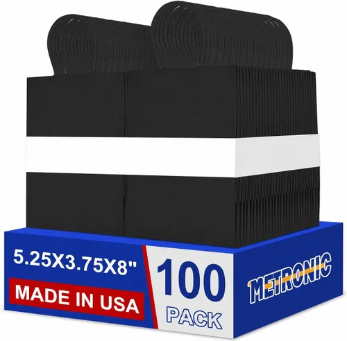 Vista 10 de METRONIC Bolsas de regalo de papel negro de 8 x 4.25 x 10.5 pulgadas, paquete de 100 bolsas de compras medianas de papel kraft con asas