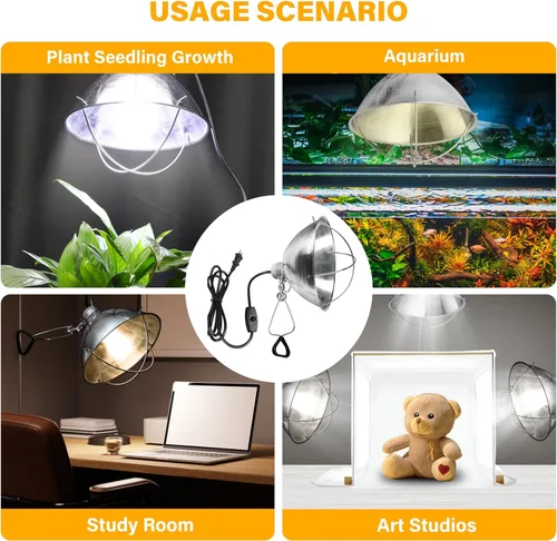 Vista 6 de Simple Deluxe Paquete de 1 lámpara de abrazadera con reflector de aluminio de 10.5 pulgadas y protector de bombilla de hasta 250 W, enchufe E26
