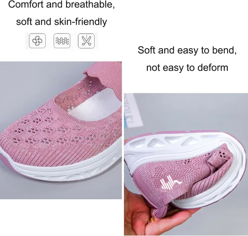 Vista 2 de Zapatos ortopédicos Mary Jane para mujer, malla transpirable, ligeros, suela suave, zapatos para diabéticos, zapatos de enfermera, zapatos
